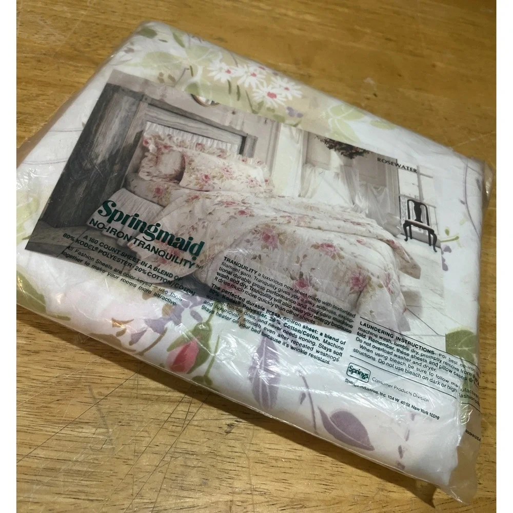 Vtg Springmaid Tranquility King Flat Sheet Rosewater Cottagecore Floral‎ Country